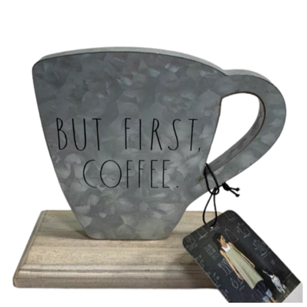 NEW Rae Dunn But First Coffee Mug Metal & Wood Sign Decor Farmhouse